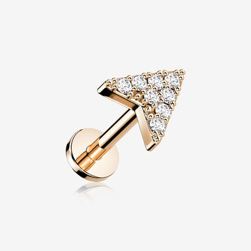 Rose Gold Chevron Arrow Sparkle Top Internally Threaded Steel Flat Back Stud Labret-Clear Gem